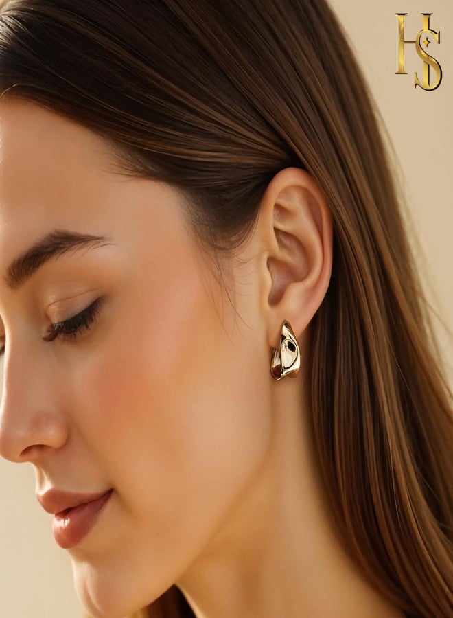HighSpark Gold Chunky Stud Earrings for Women | 18k Gold Plated Statement Hypoallergenic Earrings | Jewelry Gift - Image 5